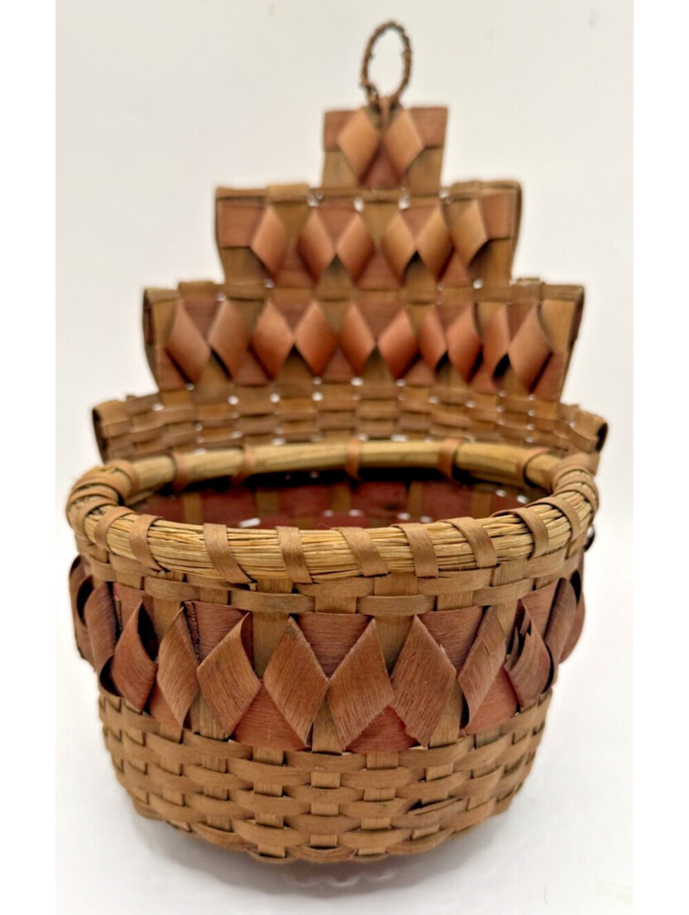 Antique Mi’kmaq Woven Hanging Basket Porcupine Quill Curl Native Canadian